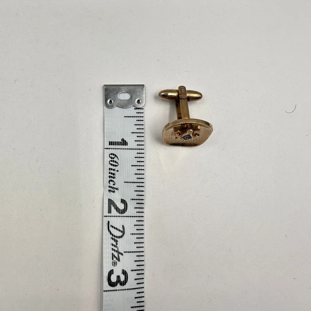 Vintage 90s Masonic Cufflinks & Tie Bar Set Gold Tone Blue Enamel Square Compass